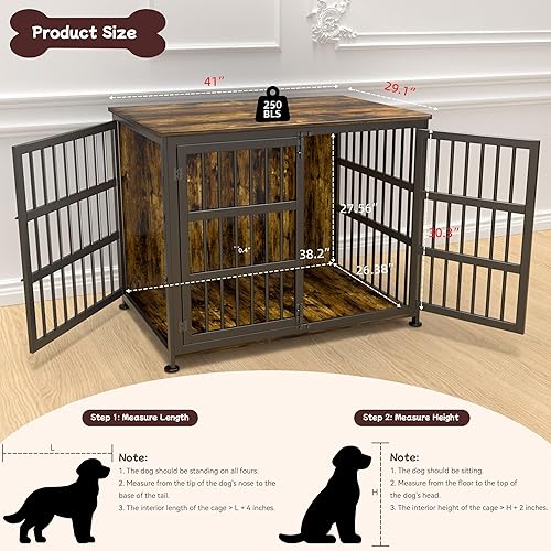 Miniatura 3 de Jaula para perros de 41 pulgadas, jaulas para perros de razas grandes, para interiores de madera, mesa auxiliar, jaula combinada