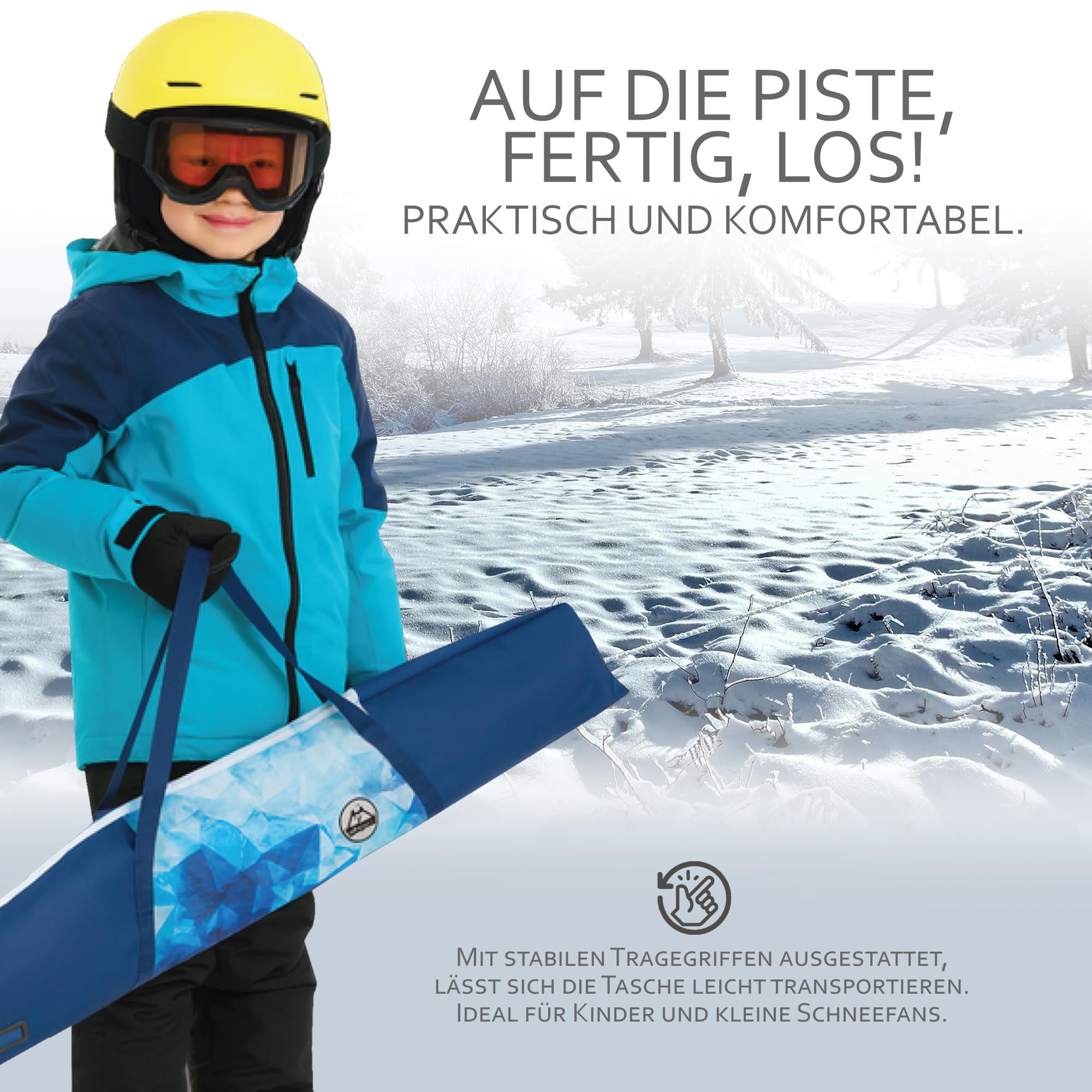 BAMBINIWELT Skitasche Kinder – Robuster Skisack aus wasserdichtem Cordura für Ski, Stöcke & Handschuhe, mit 2-Wege-Reißverschluss, Namensfeld & Tragegriffen
