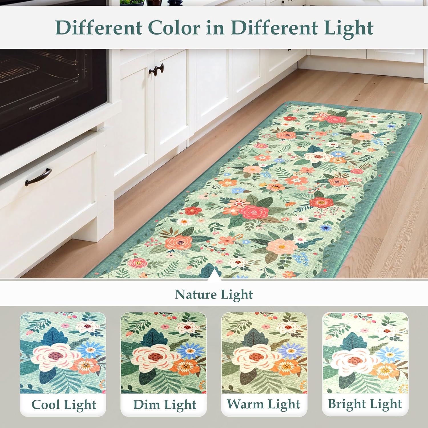 KIMODE Anti Fatigue Mats for Kitchen Floor 17"x47"+17"x29",Green Farmhouse Kitchen Rugs Sets of 2, Cushioned Kitchen Floor Mats Non Skid, Memory Foam Mats for Laundry Office Sink Desk