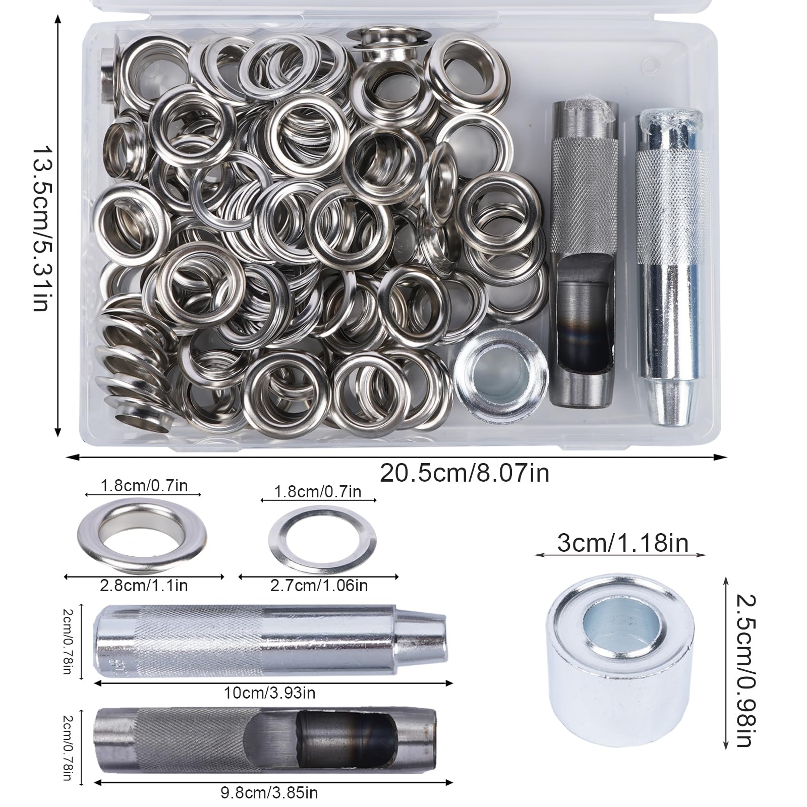 Luabue 100Sets 18mm Eyelet Punch Kit Silver Metal Eyelets Grommet Punch Kit - Image 2