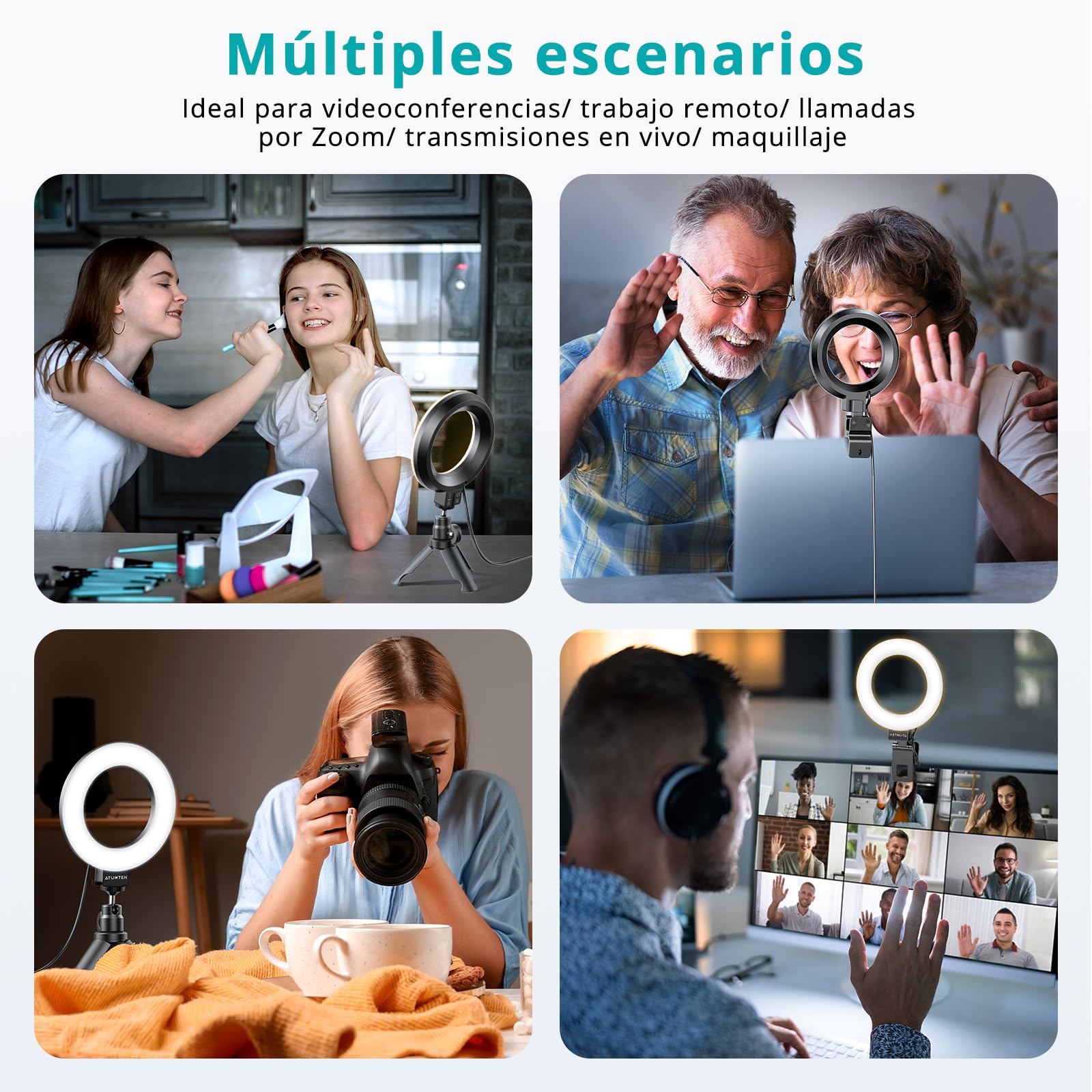 Aro de Luz ATUMTEK de 5 Pulgadas con Trípode y Clip para Laptop, Luz LED Regulable con 3 Temperaturas de Color y 10 Niveles de Brillo, Ideal para Videollamadas, Vlogging y Fotografía en Streaming