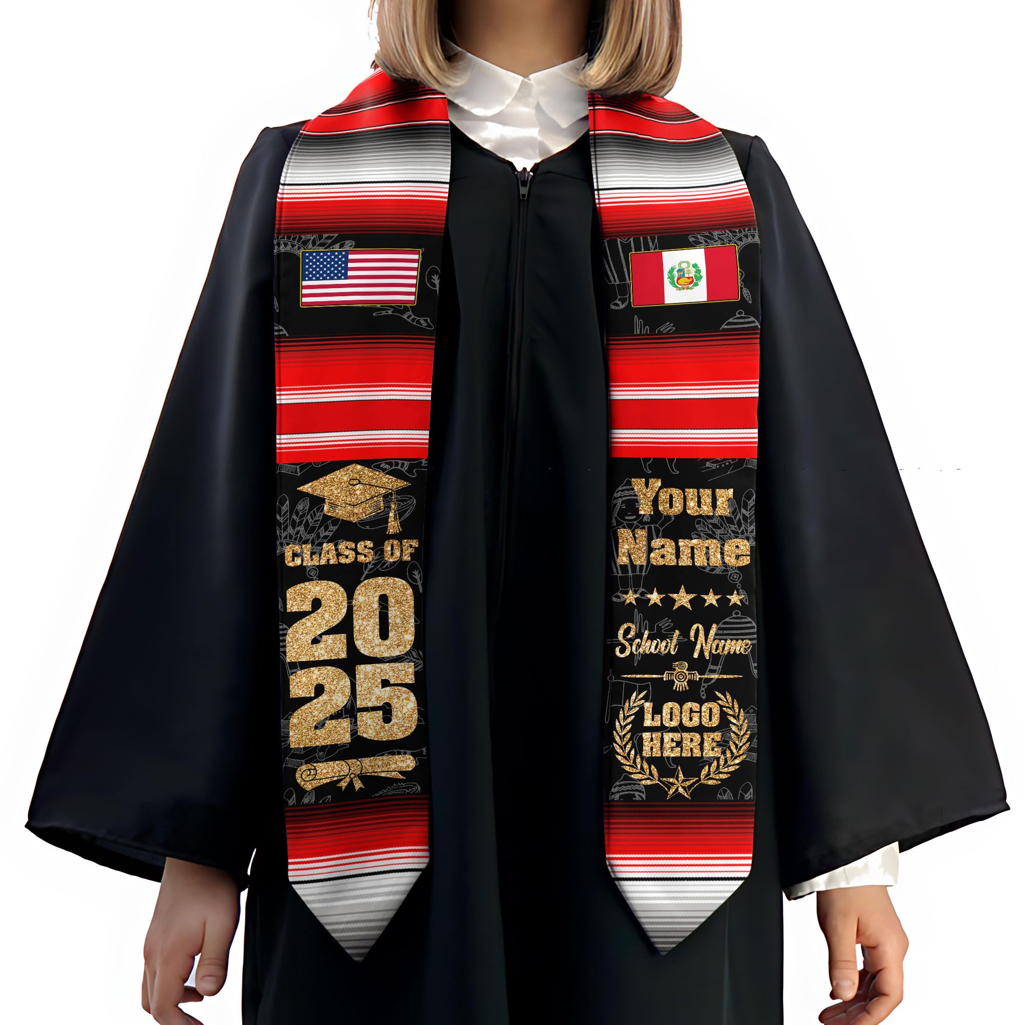MonkeyVan Personalized Peruvian Graduation Stole, Peruvian Stoles Class Of 2025, Peruvians Graduation Sash, Custom Peru Stole M100