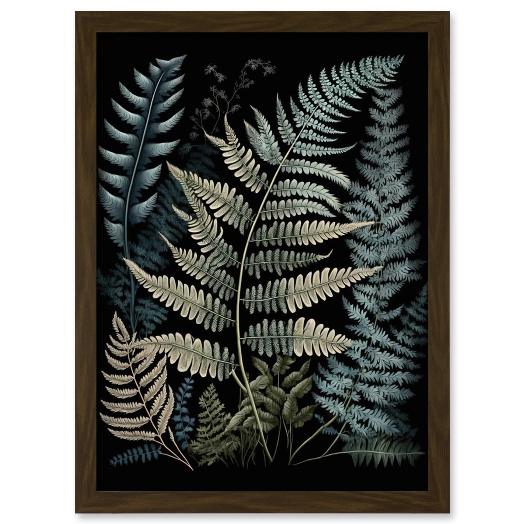 Artery8 Fern Frond Botanical Illustration Framed Wall Art Print A4 - Brown
