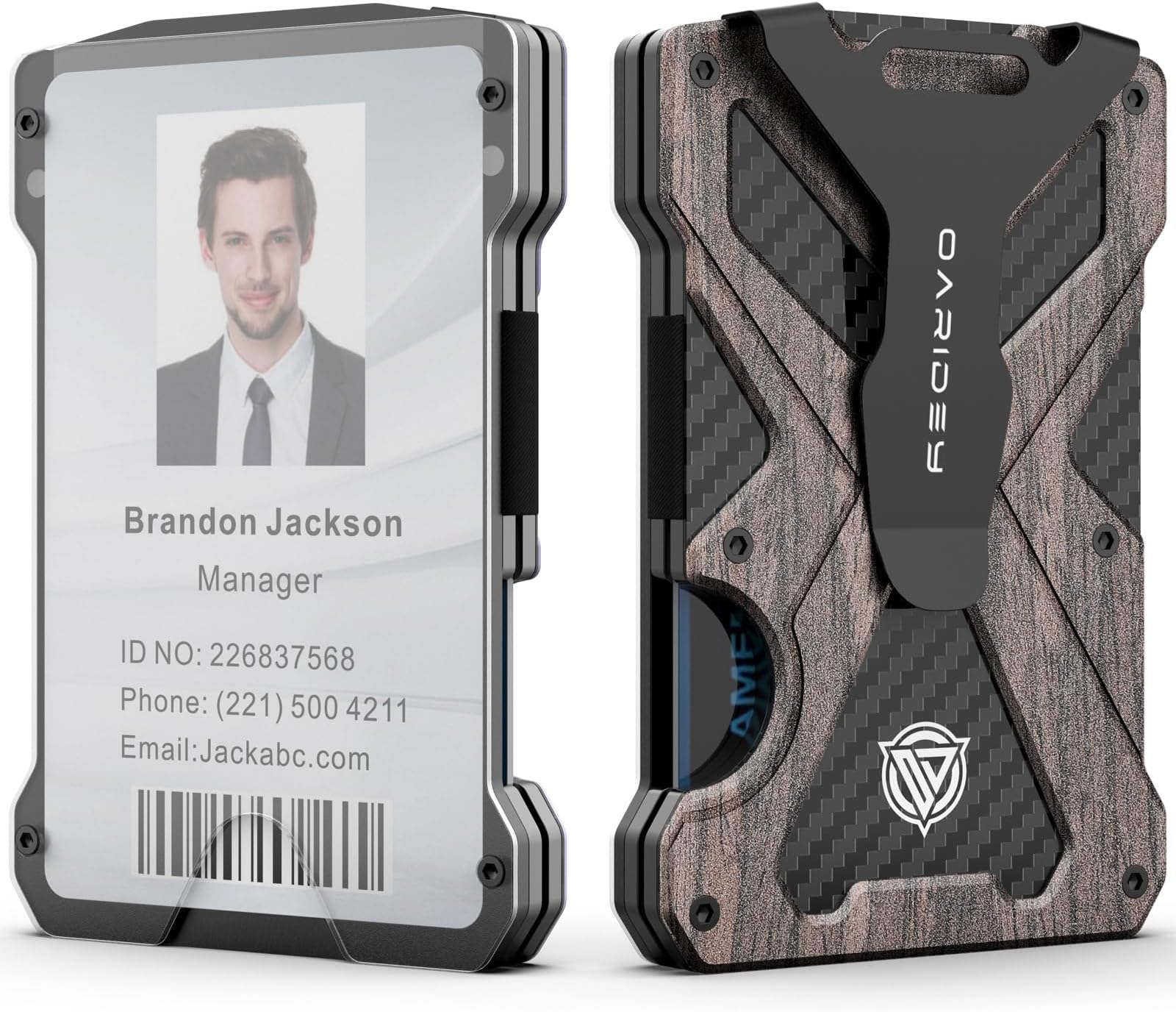 Minimalist Wallet for Men- Slim Aluminum Metal Money Clip Wallet with Clear ID Card Holder, Carbon Fiber Wallet, RFID Blocking,Holds up 15 Cards with Cash Clip,Ultra-Thin Tactical Wallet
