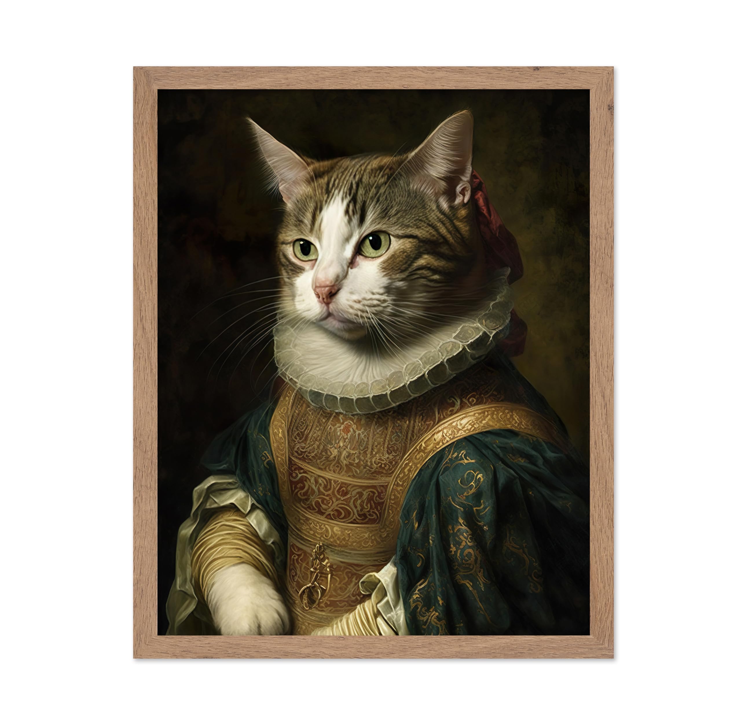 Poster Master Renaissance Animal Poster - Retro Funny Print - Gift for Artist, Friend - Aristocratic Cat, Renaissance, Formal Attire, Portrait - Wall Decor for Home, Kitchen, 8x10 Beige Framed