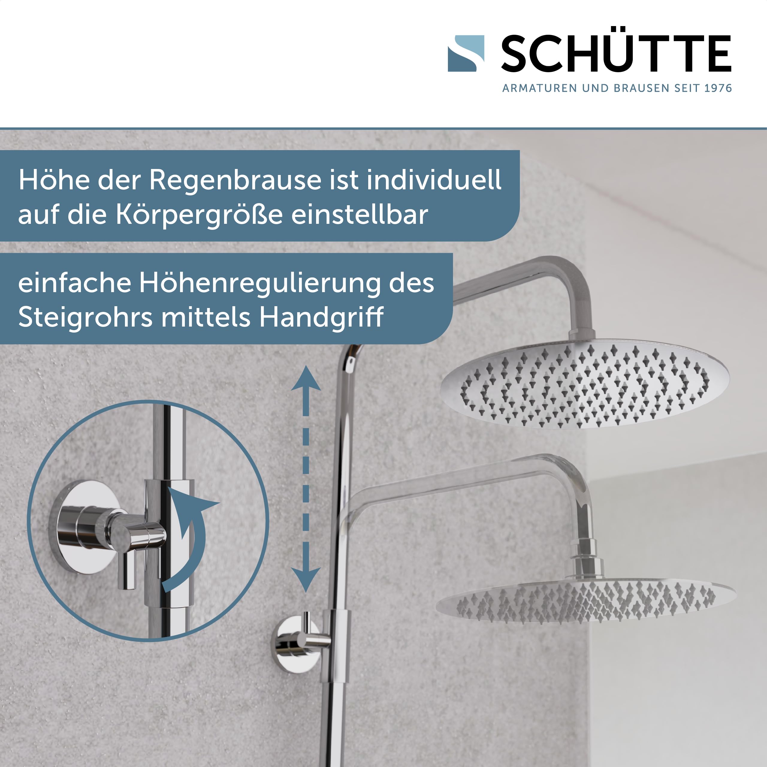 SCHÜTTE AQUADUCT 60044 Duschsystem mit Thermostat, Duschset mit großer Regendusche (Ø 25 cm) und verstellbarer Handbrause, Brauseset mit Duschstange, Dusche mit Armatur, Duschsäule Duschpaneel, Chrom