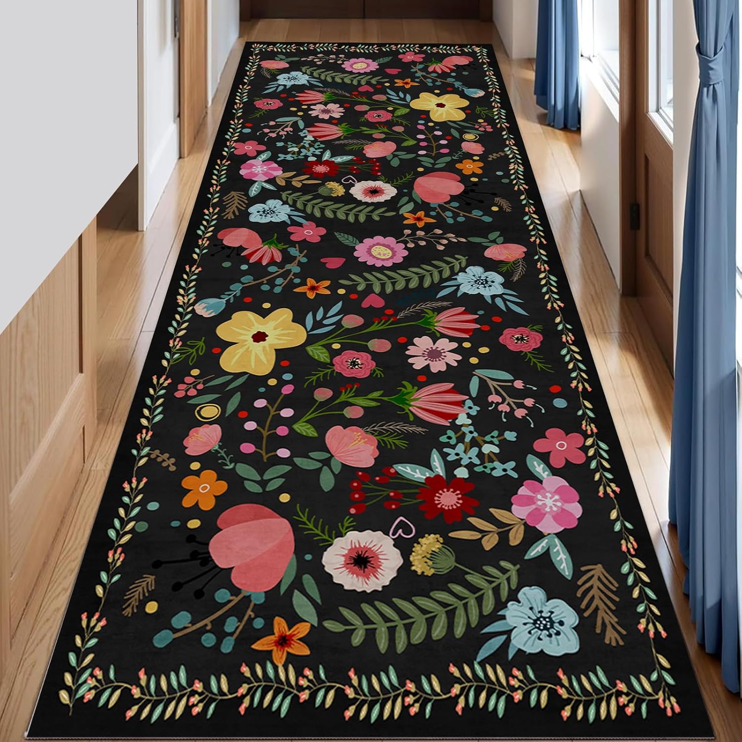 Bedroom Rug,5x7Rug Washable Area Rug,Non-Slip Ultra-Thin Soft Dining Room Rug,Floral Rugs for Bedroom,Bedside,Kitchen,Entryway,Office