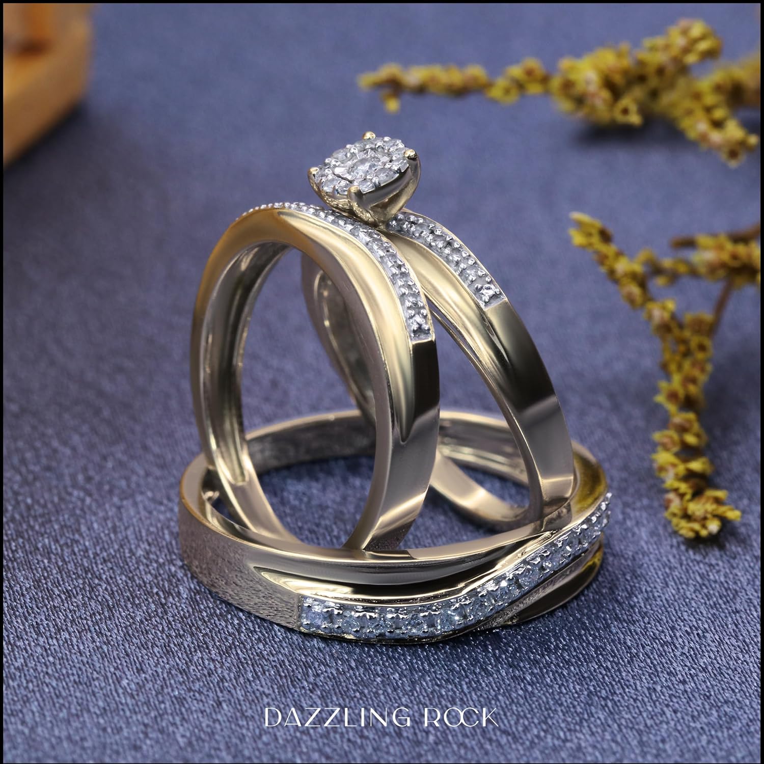 Dazzlingrock Collection 0.33 Carat (Cttw) 10K Round White Diamond Men's & Women's Engagement Ring Trio Ring Set 1/3 CT, Yellow Gold