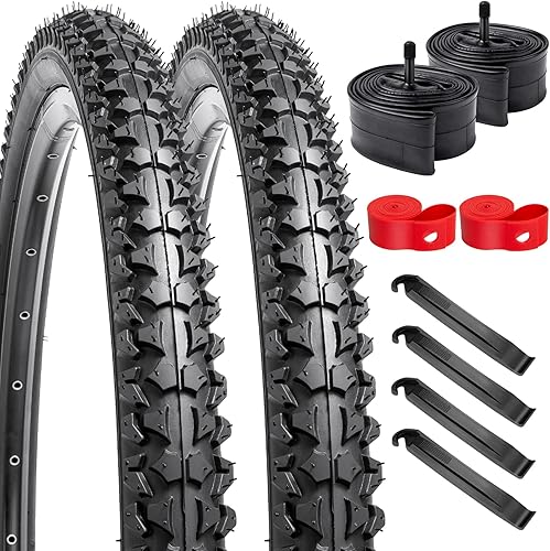 YUNSCM Neumáticos de bicicleta de 24 pulgadas de 24 x 1.9553-507 y 24 pulgadas, válvula Schrader compatible con neumáticos y tubos de bicicleta de