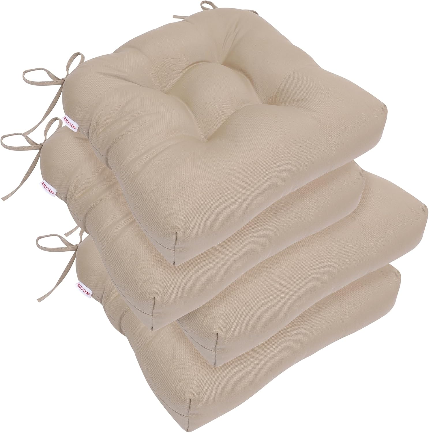 RACE LEAF 4 Pack 19x19 Inch Patio Chair Cushions, Thickened Seat Cushions Waterproof Stain Resistant with Non-Slip Ties (Khaki) Khaki 19x19 Inch (Pack of 4)