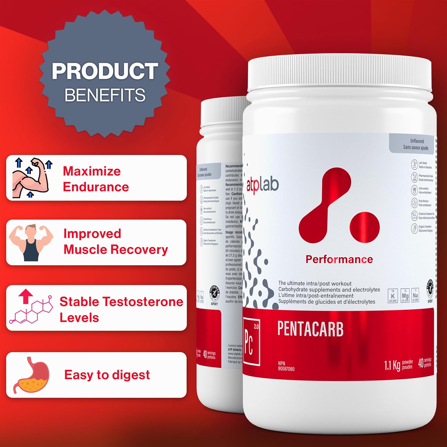 ATP LAB Pentacarb 1.1kg Powder 40-Servings - Unflavoured, Carbohydrate and Electrolyte, Energy and Endurance, Ideal for Post-Workout Recovery, Easy Mixing Formula for Active Lifestyles