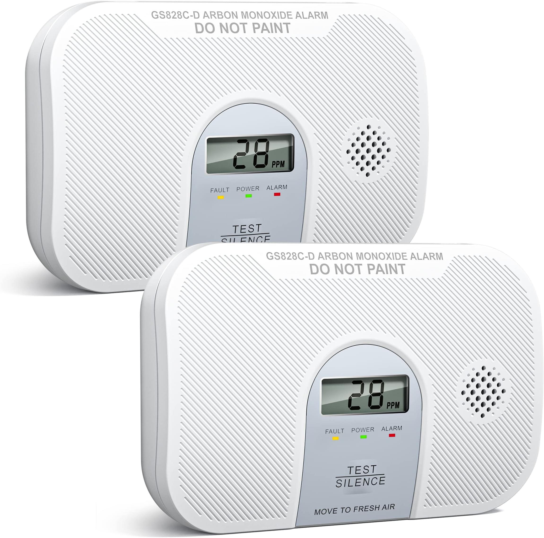 Carbon Monoxide Detector, 10-Year Life Carbon Monoxide Alarm, Replaceable Battery CO Detector with LCD Digital Display and Test Button, 3 LED Lights CO Alarm for Home, GS828C-D, 2 Pack