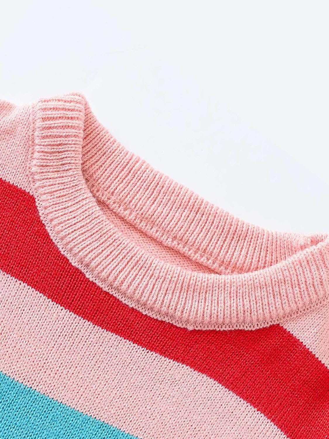 Oyolan Kids Girls Knit Long Sleeve Crewneck Striped Pullover Sweater Soft Winter Knitwear Pullover Cute Tops