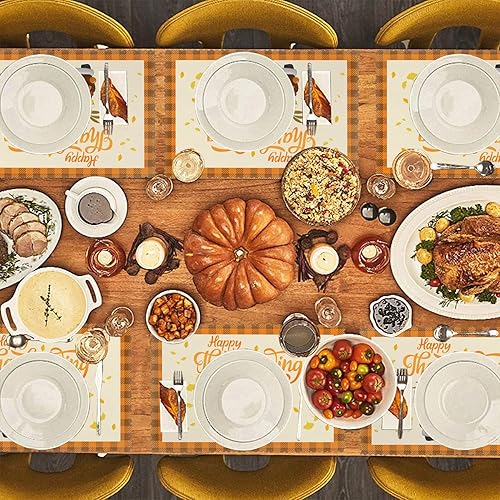 Miniatura 3 de Juego de 4 manteles individuales de Acción de Gracias con pavo, calabaza, naranja, búfalo, a cuadros, tapete de cocina de Navidad, decoración