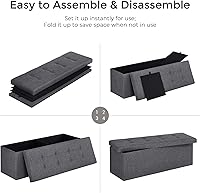 Vista 7 de SONGMICS 43 Inches Folding Storage Ottoman Bench, Set of 2, Storage Chest, Foot Rest Stool, Bedroom Bench with Storage, Dark Gray, ULSF431G01