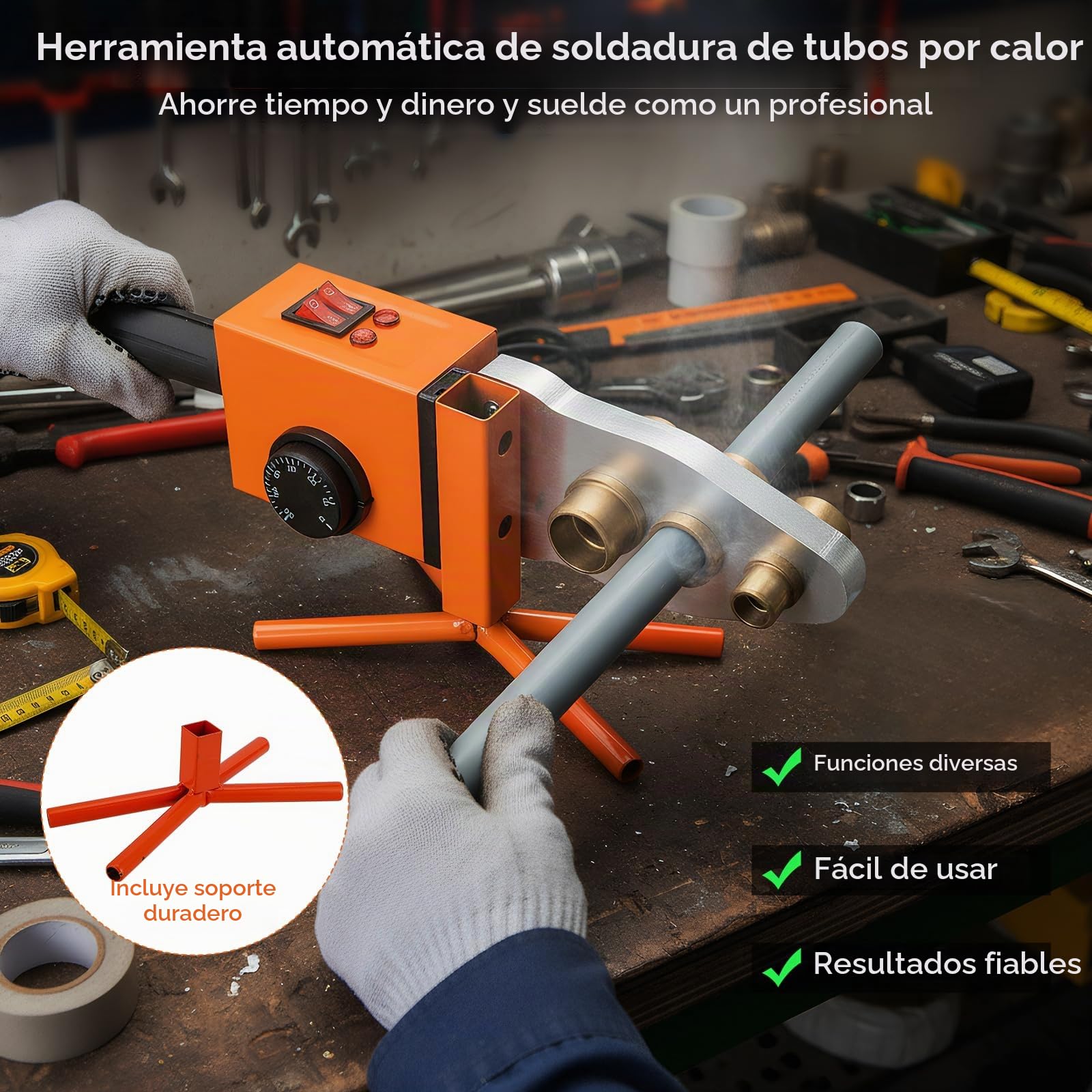 Soldadora De Tubos Ppr De 1600W, Soldadora Profesional Para Tubos De PláStico De ø20–63 Mm Juego Accesorios De 14 Piezas Control De Temperatura De 50–300 °C Para Tubos De Pe Pp Pb Y Pvdf