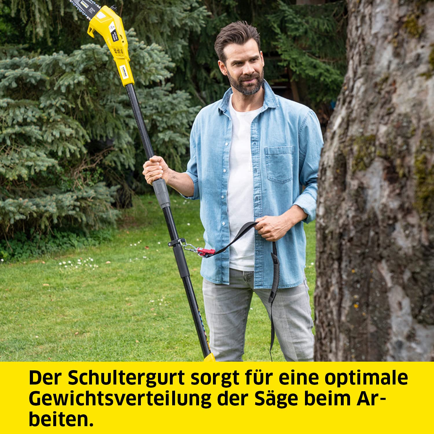 Kärcher 18 V Akku-Teleskopsäge PSW 18-20, Schwertlänge: 20 cm, Länge: bis zu 2,90 m, automatische Kettenschmierung, Leistung: max. 80-160 Schnitte, verwendbar mit dem Kärcher 18-V-Akku, ohne Akku
