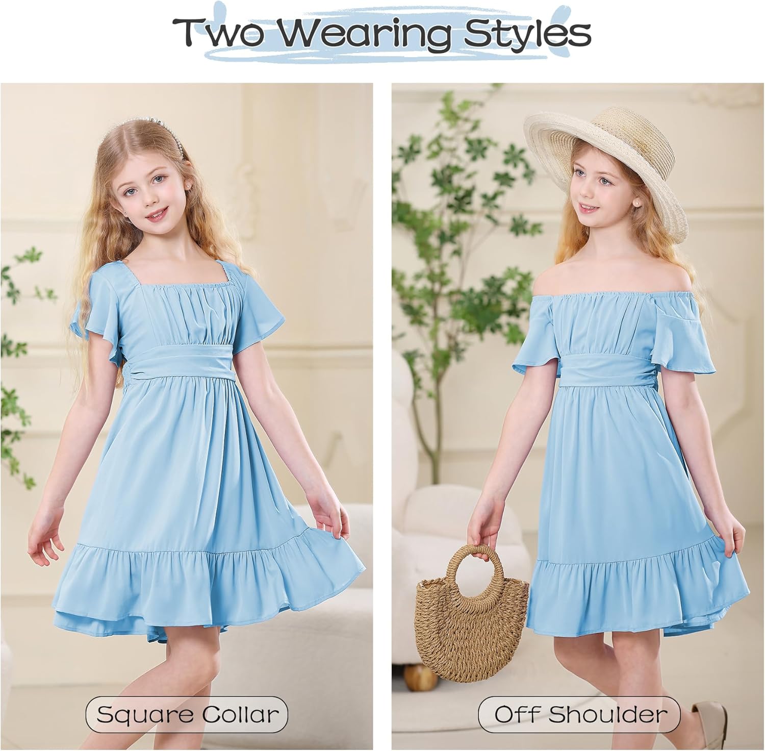 Zando Girls Dresses Tie Back Dress for Girls Ruffle Short Sleeve Dresses Tween Kids Off Shoulder Junior Dress 6-16 Years - Image 3