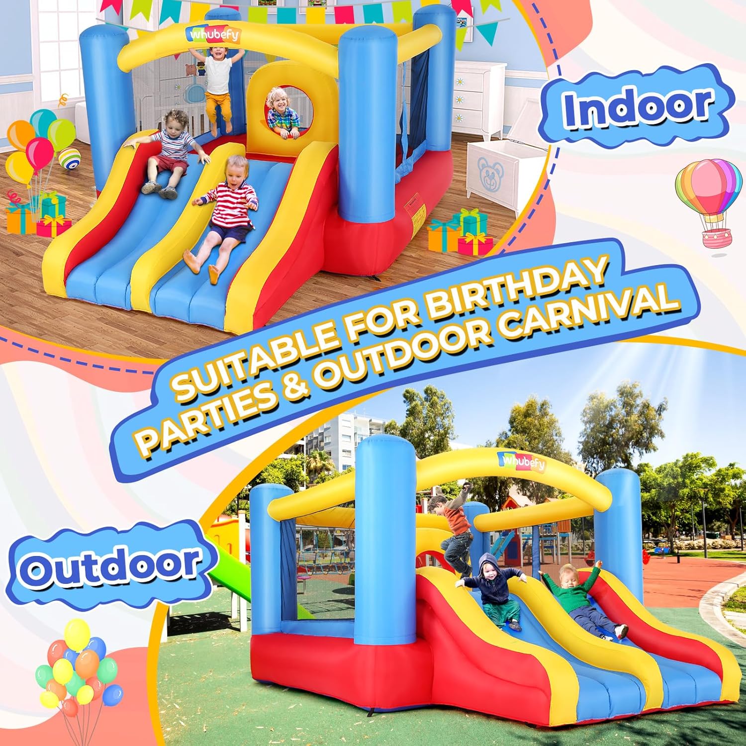 Whubefy Bounce House for Kids 3-12, 12.6x9 FT Inflatable Bounce Castle with Obstacle Course for Kids, Large Jumping Area, Dual Slide, Outdoor Jump House with Blower, Blow Up Bounce House for Backyard
