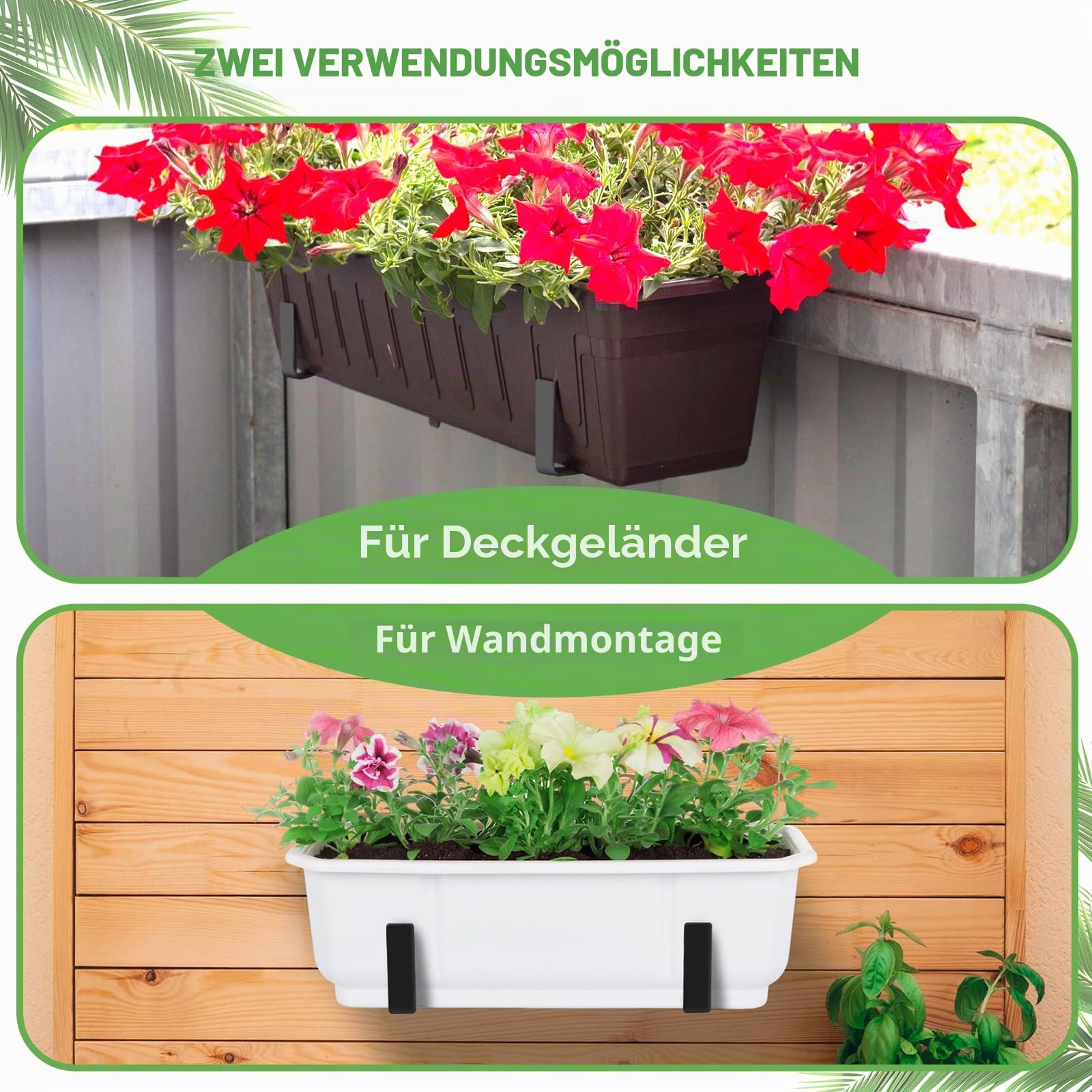 Sekcen 6 Stück Blumenkasten-Halterungen für Blumenkasten, verstellbare Deckschienenhalterungen