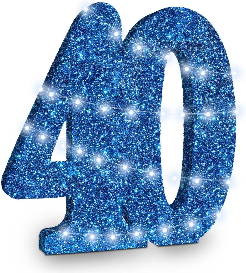 40th Birthday Decorations for Men,40th Anniversary Decorations,30cm Blue Glitter 40th Birthday Centerpieces for Table Decorations,Number 40 Table Topper Decor