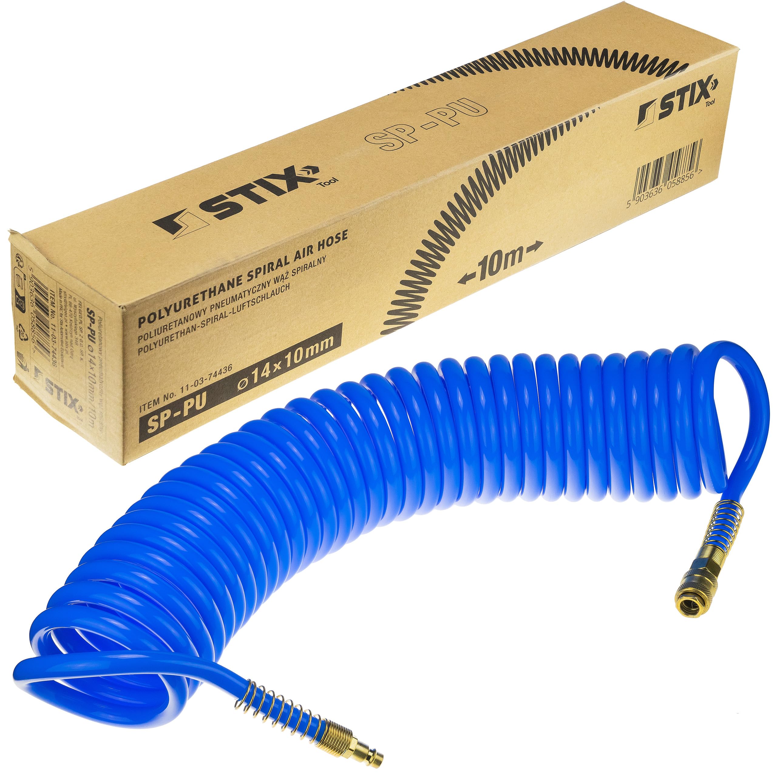 Stix STT-22 wkrętarka udarowa pneumatyczna Profi Set 2200 Nm 3/4 cala Twin Hammer obudowa kompozytowa ze spiralnym wężem pneumatycznym 10 m 14 x 10 mm poliuretan niebieski – zestaw kluczy udarowych do