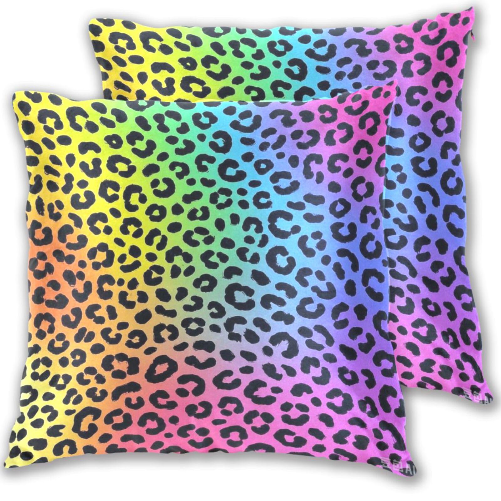 Taies d'oreiller flanelle léopard arc-en-ciel housse 45x45