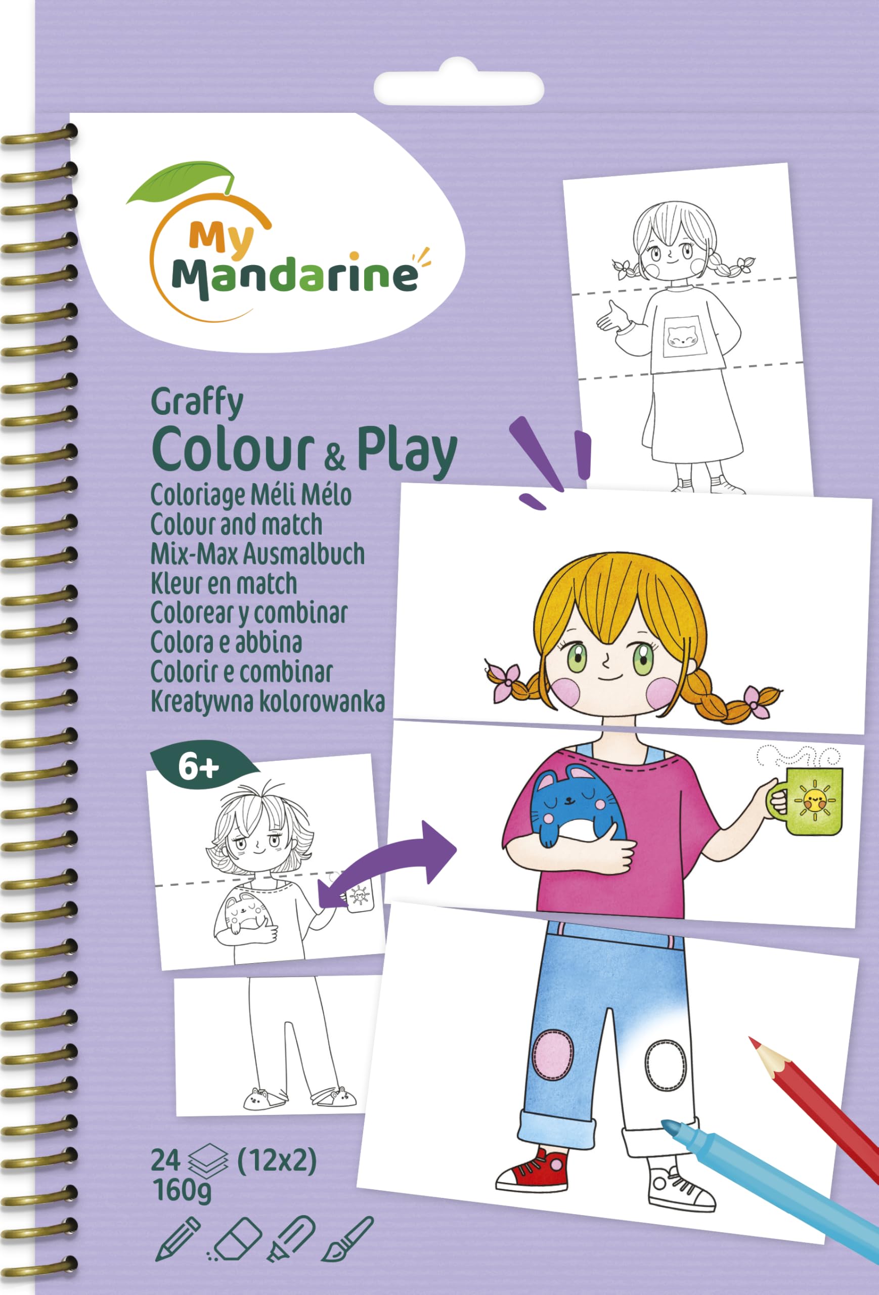 MY MANDARINE GY171C - A Graffy Colour & Play Notebook with 24 Drawings - 160g - from 4 Years - Colour & Mix - Fashion Theme - Creative Set for Children