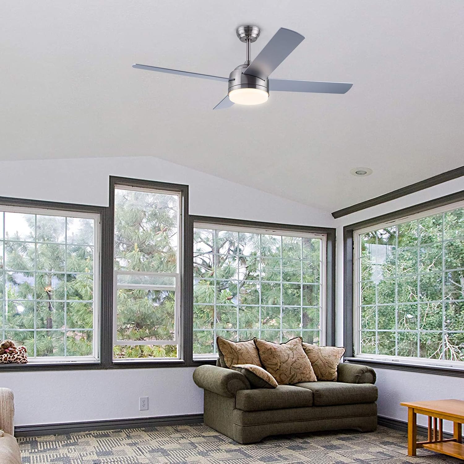 Up To 40% OFF CJOY Ceiling Fan with Lights, 52 Inch Modern Ceiling Fans with 4 Reversible Blades, 3000K, Remote Controls, for Indoor, Nickel