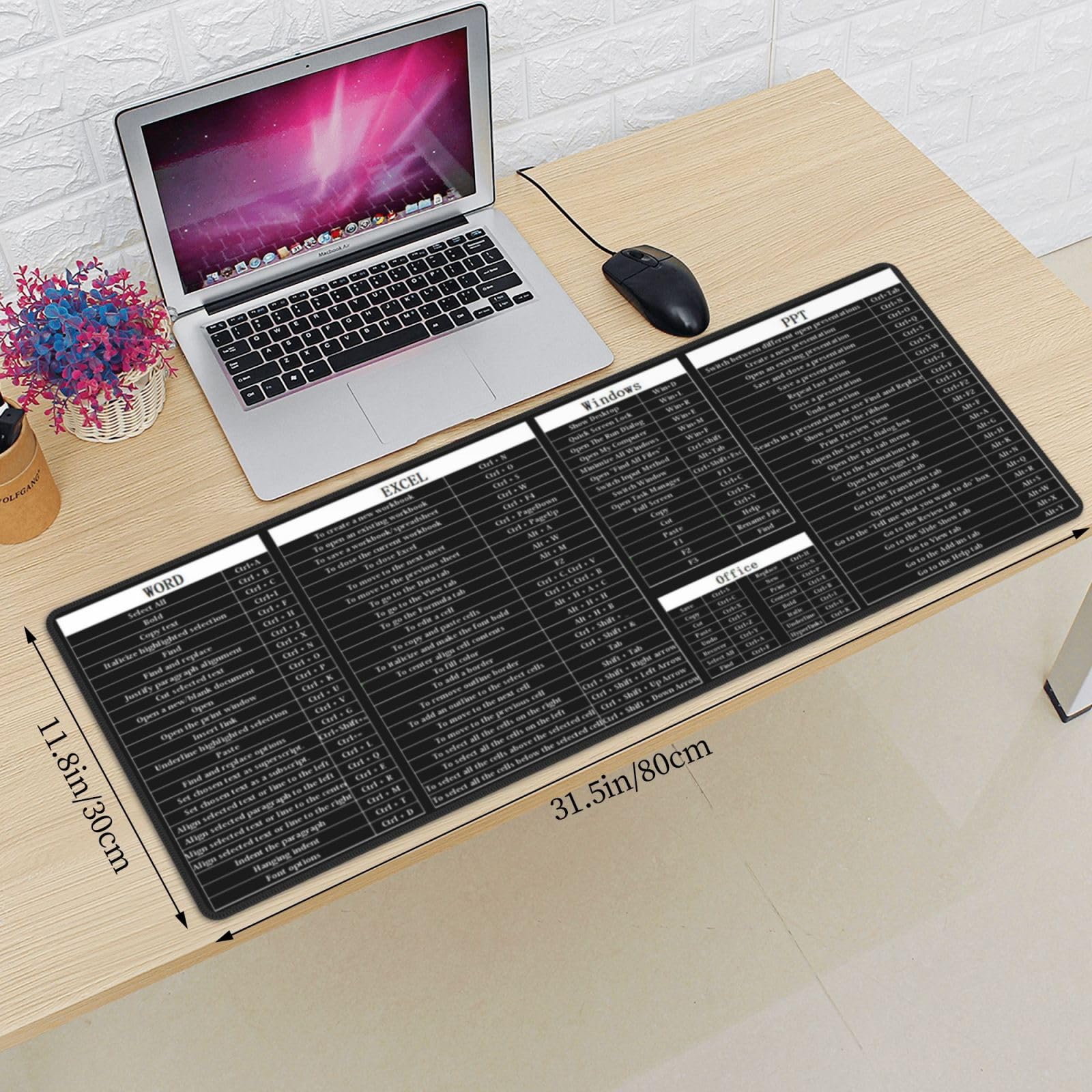 Alfombrilla de ratón para teclado y mouse para computadora, punto de poder, Excel, teclas de atajo, teclado para juegos, alfombrilla de escritorio, enorme, XL, borde cosido, suela de goma para oficina