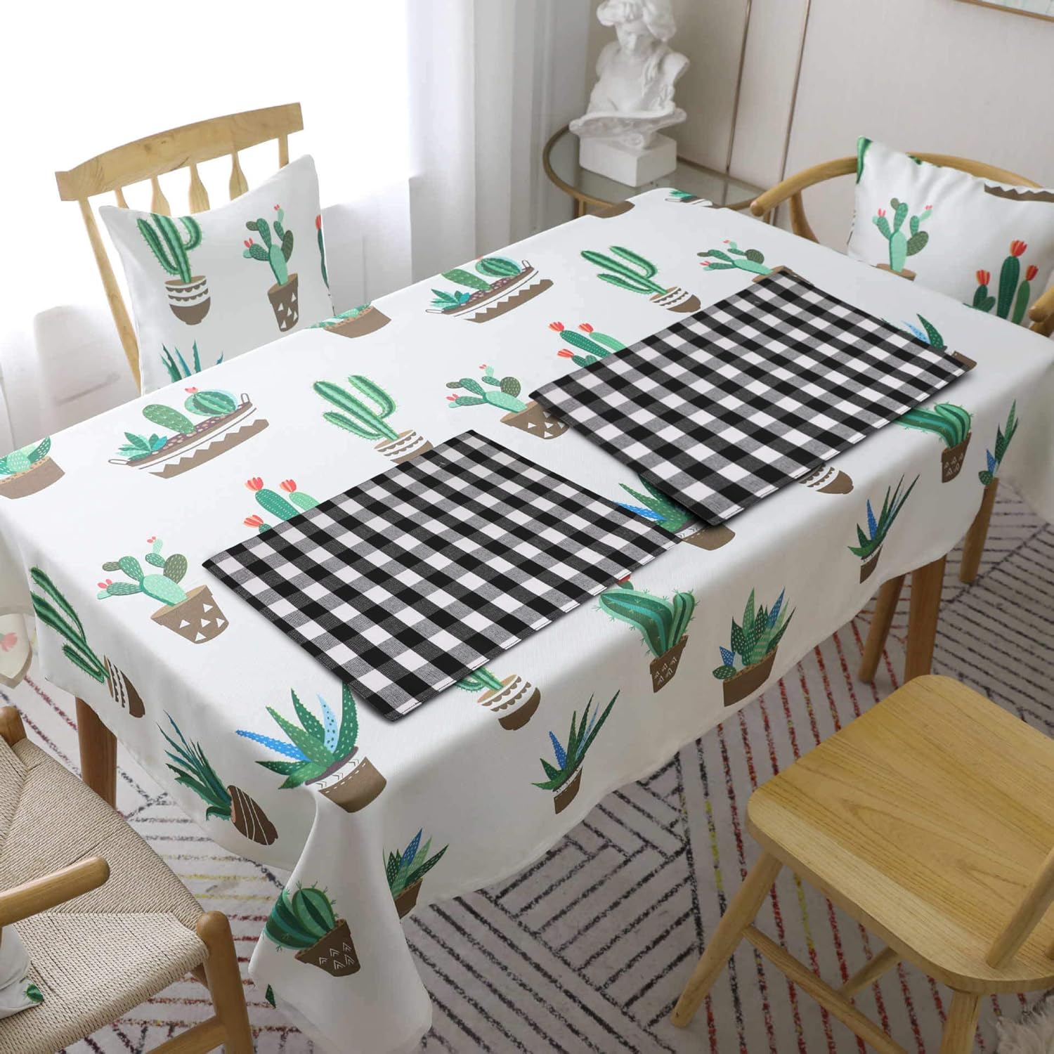 Buy 2 get 3 Urban Villa, 100% Cotton Fused Place Mats ,14''x 20'' Over Sized ,Set of 6 ,Black/White, Buffalo Check Plaid , Every Day Use ,Heavier Quality
