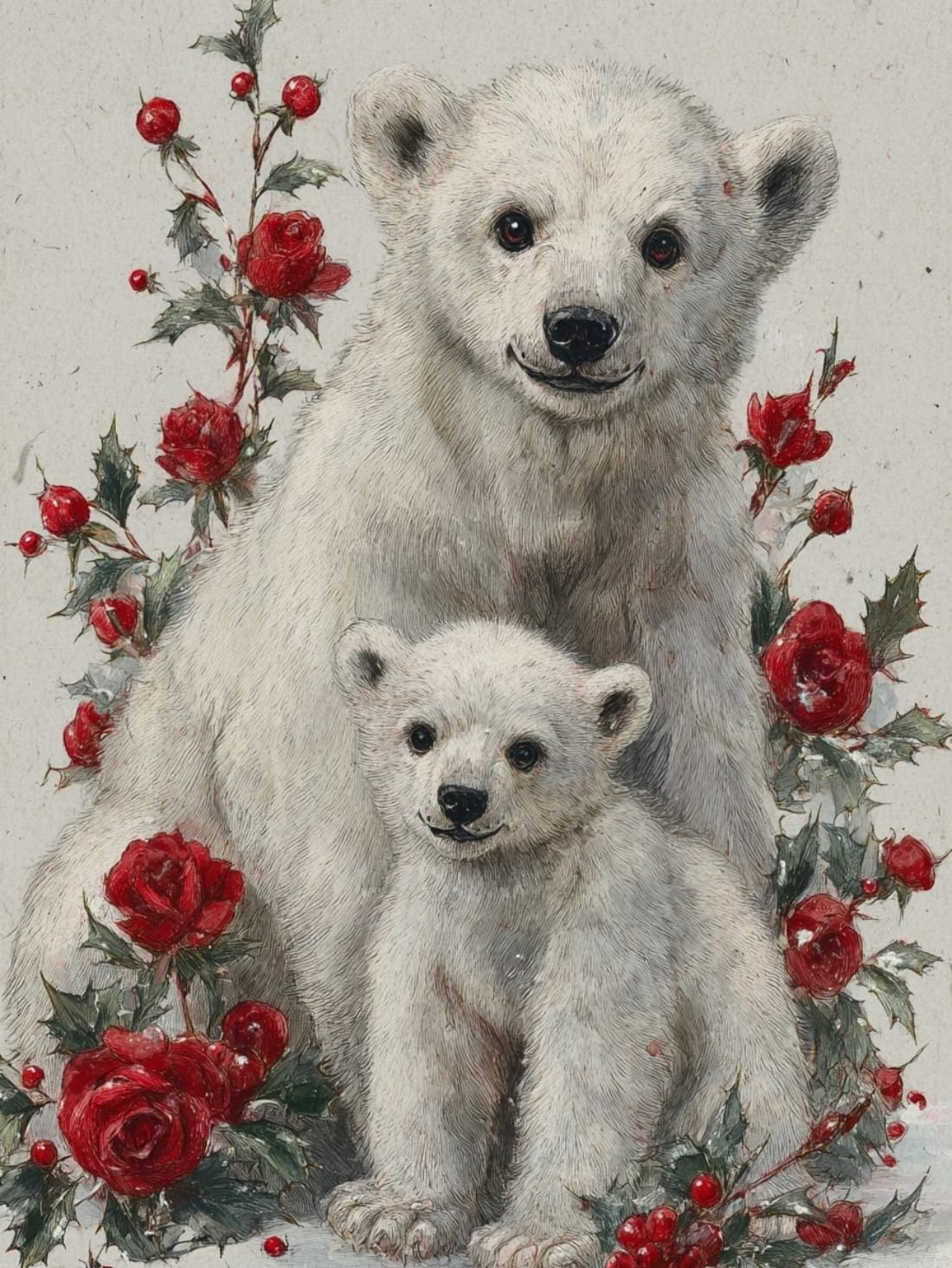 WANGWANGMIAO Paint by Numbers for Adults Polar Bear Mother cub red Rose- Painting by Numbers for Beginner,DIY Acrylic Oil Paints Canvas Kits for Home Wall Decor Gifts 16X20 Inch，with Frame