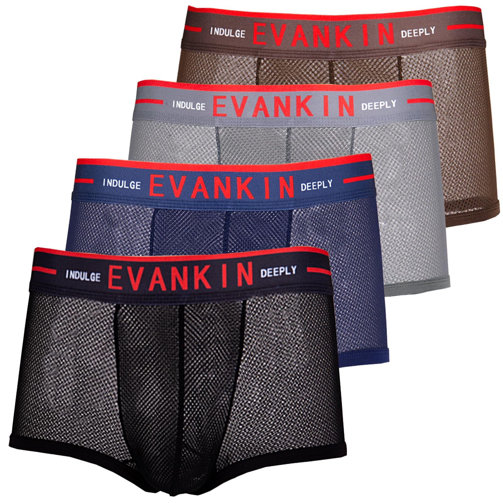 Evankin Men's #6-Black/Grey/Navy/Armygreen Sexy Underwear For Breathable Mesh Boxer Briefs Trunks, M