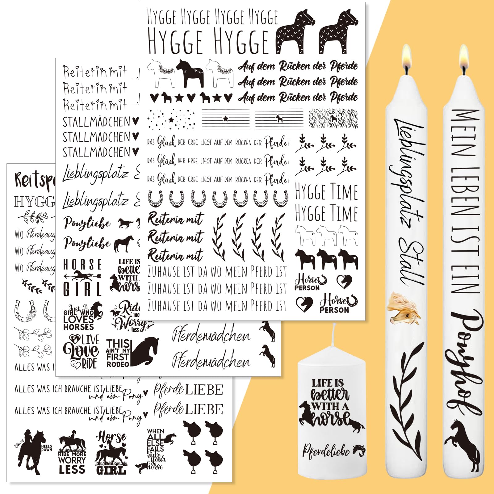 Halloween Kerzentattoo,3 Stück DIN A4 Halloween Party Kerzen Tattoos, Gespenst Kerzensticker,Kerzen Wasserschiebefolie,Halloween Kerzen Dekorieren Geschenk,Kerzensticker für Stabkerzen
