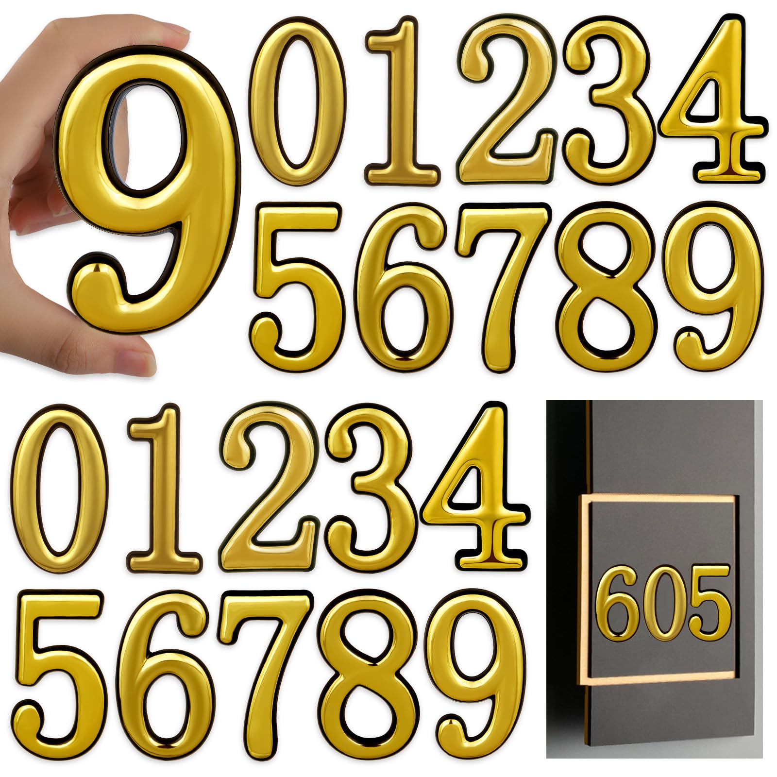 opasyo 20 Pieces Mailbox Numbers for Outside 3.8 inch 0-9 Self-Adhesive Mail Box Numbers,3D Gold House Numbers for Mailbox, Apartment, House, Trash Bins,Office Hotel Room (Gold, 3.8inch)