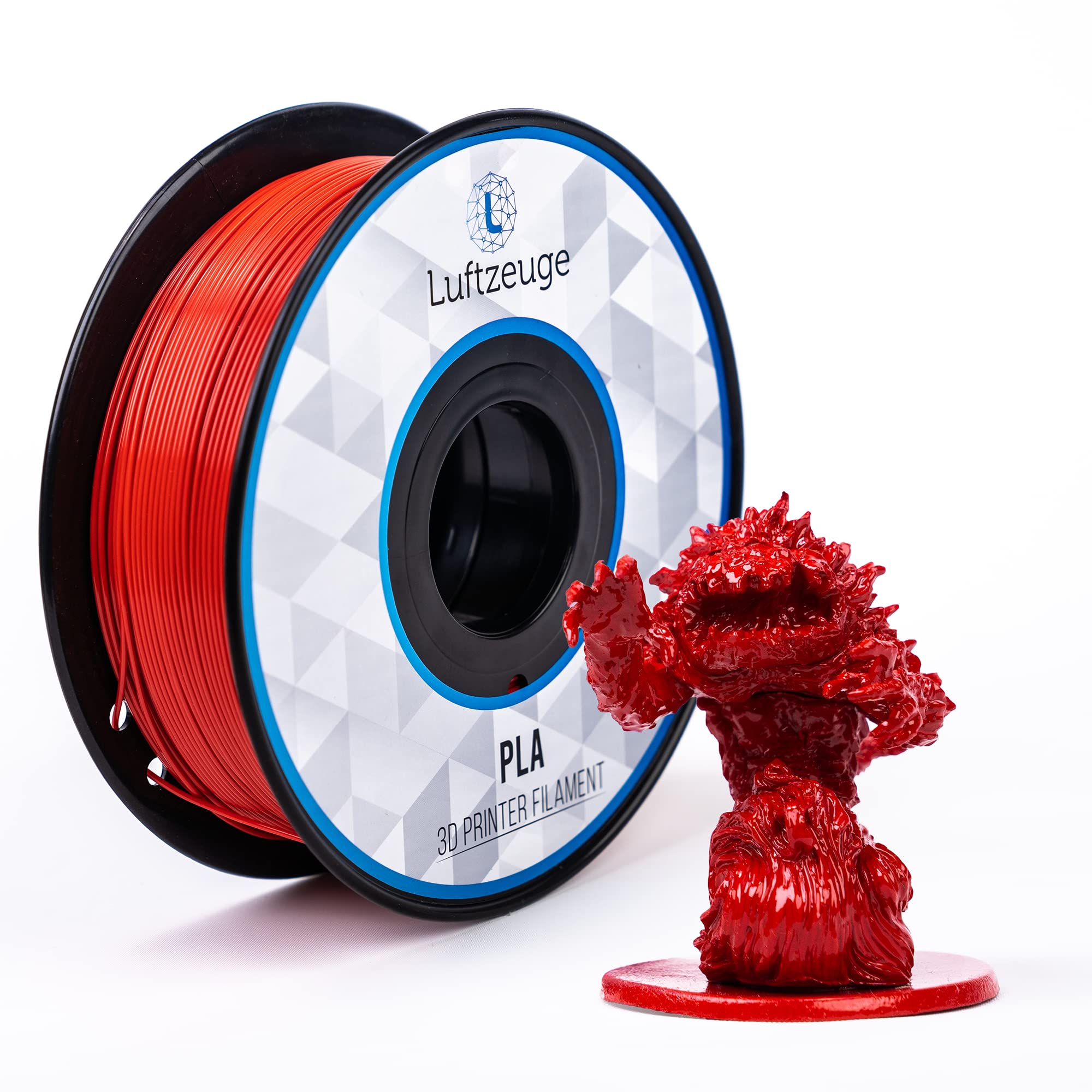 Luftzeuge Red PLA Filament 1.75mm with Good Adhesion - Fit Most FDM Printers - Dimensional Accuracy +/- 0.03 mm for High Precision - 1 KG Spool