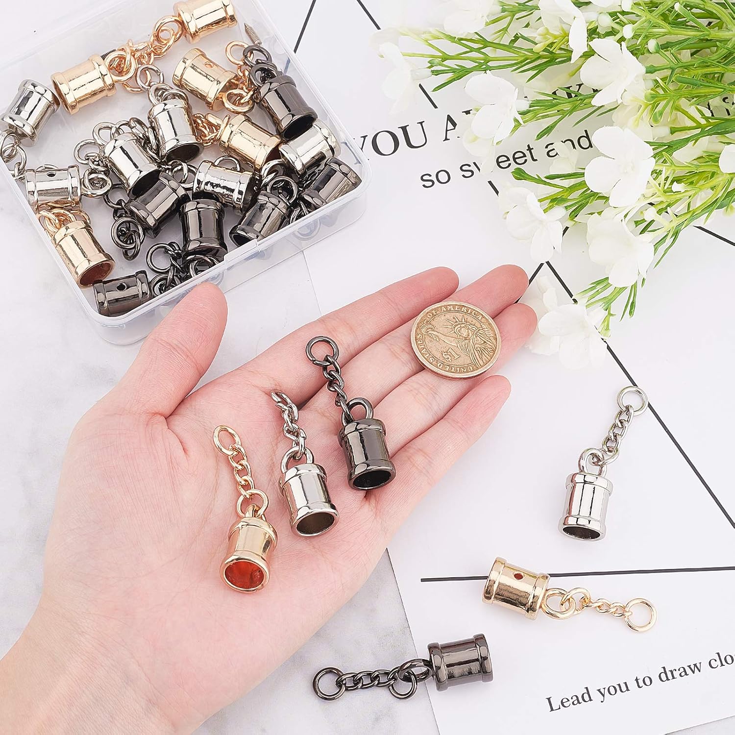 CHGCRAFT 24sets 3 Colors Tassel Bead with Screws and Curb Chains, Glue-in Fasteners for Necklace Cord Tassel - Image 4
