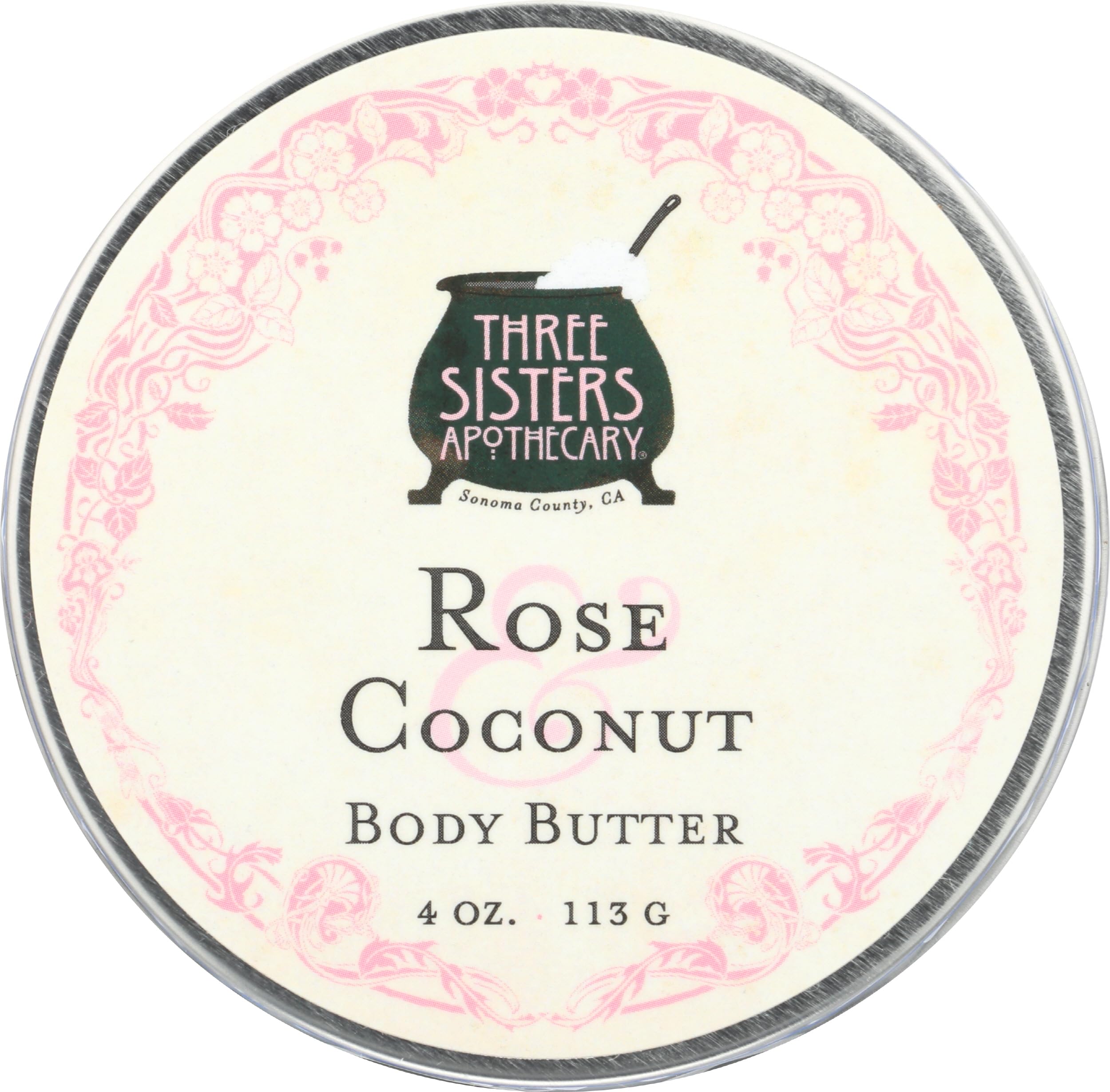 Three Sisters Apothecary, Body Butter Rose And Coconut, 4 Ounce
