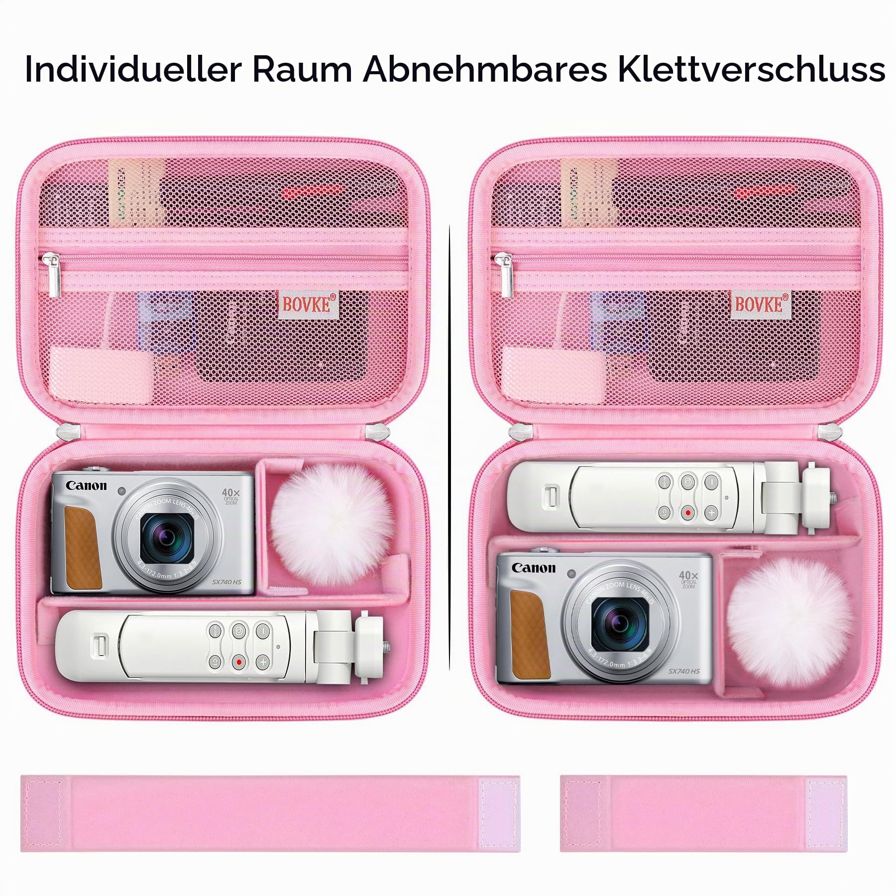 BOVKE Tragetasche für Canon G7X Mark III Mark II, PowerShot SX740 SX730, Sony ZV-1 II/ZV-1F Kompakte 4K-Vlogging Digitalkamera Reisetasche für Stativ, Mikrofon, Kameras und Zubehör, Rosa