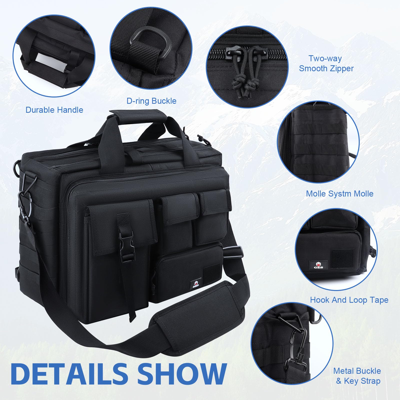 Ges multifunzione uomo outdoor tattico in nylon spalla portatile messenger bag valigetta borse abbastanza grande per 35,6 cm laptop/camera/iPad (nero)