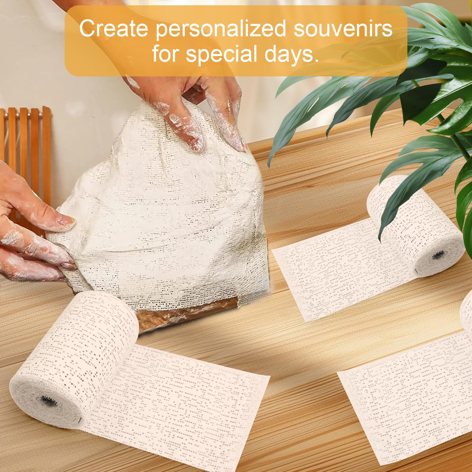 5/7.5/10cm x 2.7m Rollo de Vendas de Escayola, 6 Rollos Vendaje Ideal para Hacer Moldes, Transpirabilidad Tela de Yeso para Modelar, Excelente Plasticidad Esparadrapo Artístico para Creativo Máscara