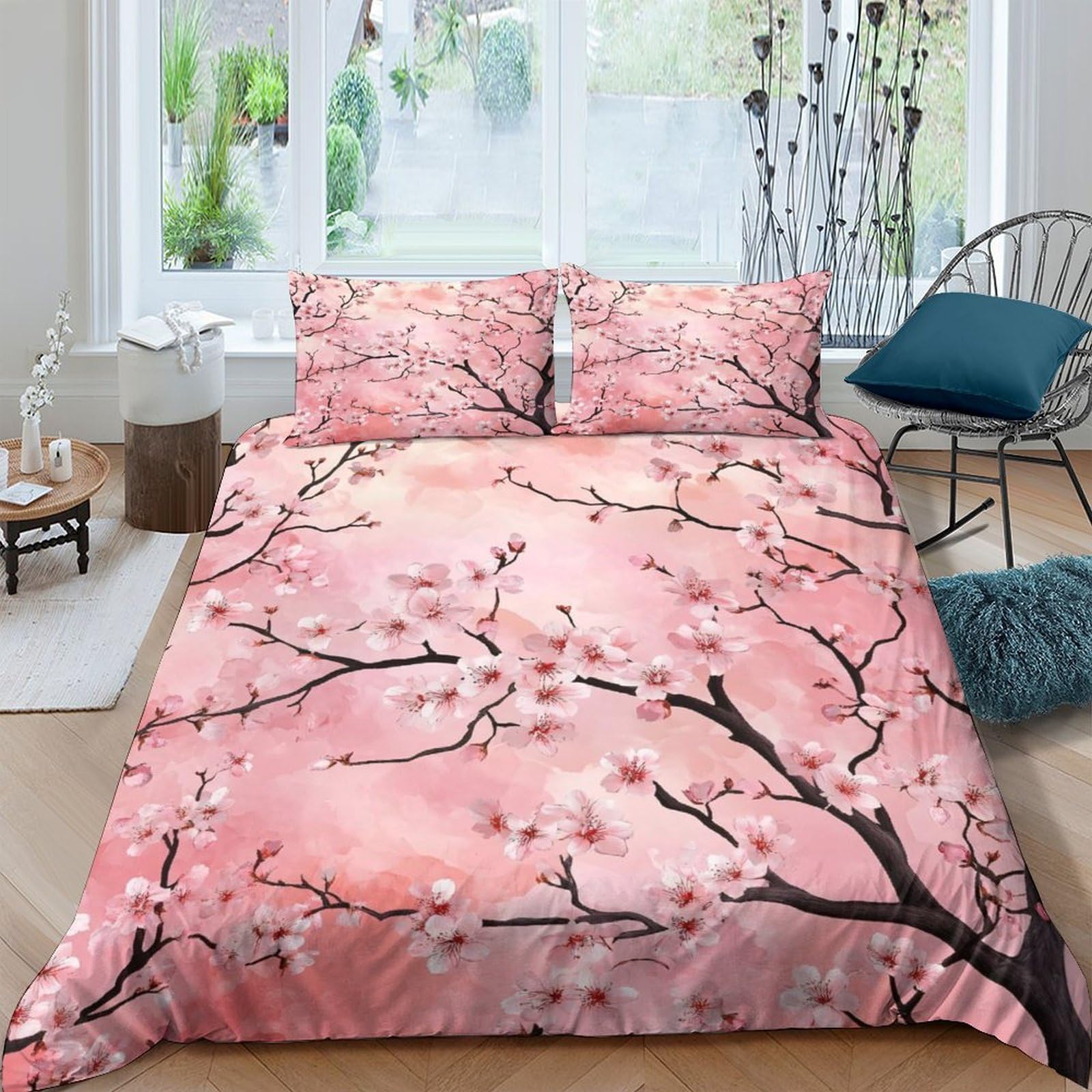 Ctjqhvkz Style-5 3D Printed Sakura Blossom Fitted Sheet Microfiber Pink Floral Plum Branch Mattress Cover For Bedroom Home Decor Single（135X200cm）