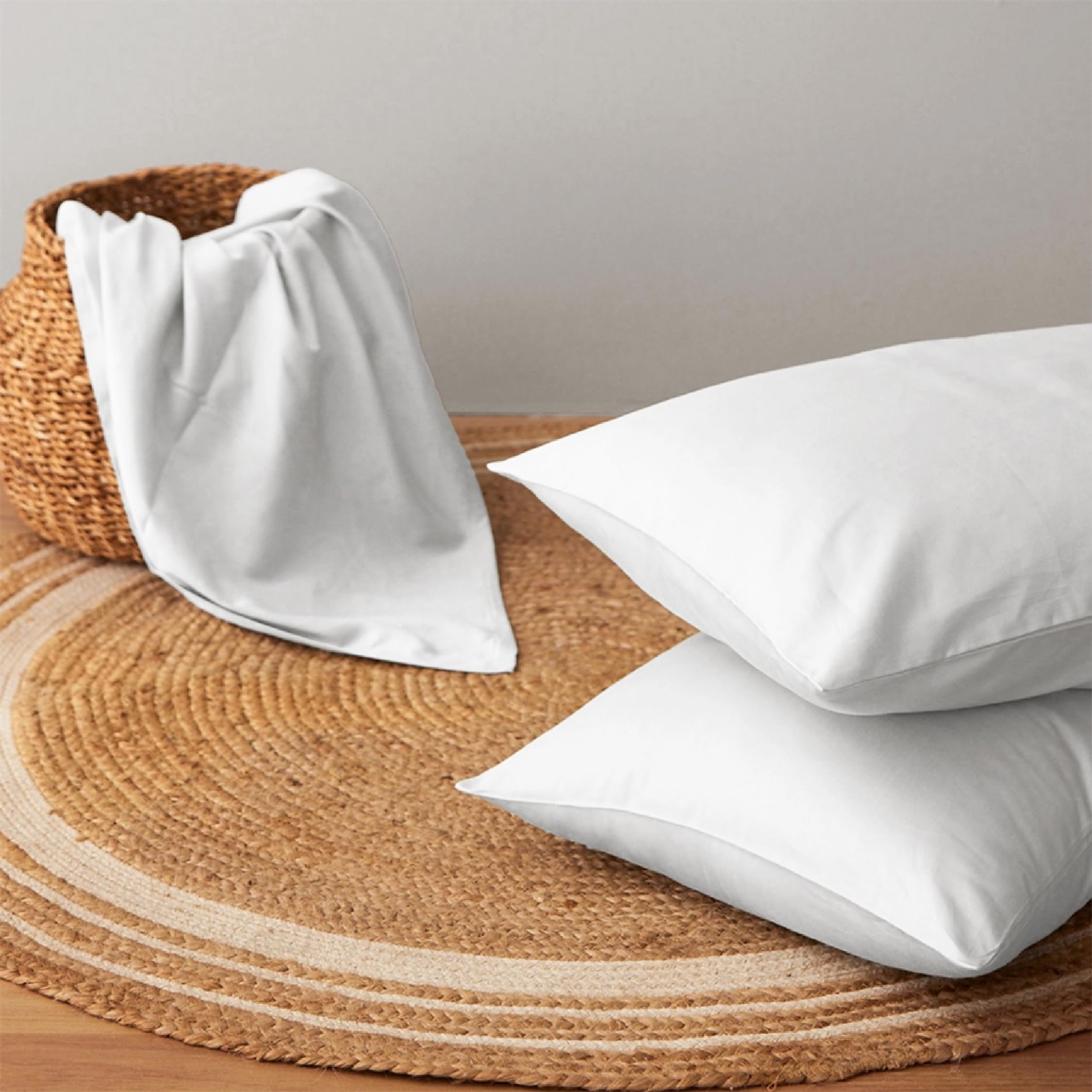 Blue Dahlia 100% Cotton, Standard Size Pillow Covers (18" x 28"), Set of 2 Pillow Covers, Percale Weave, 200TC Solid Pillow Covers, Colour: White-picture-20