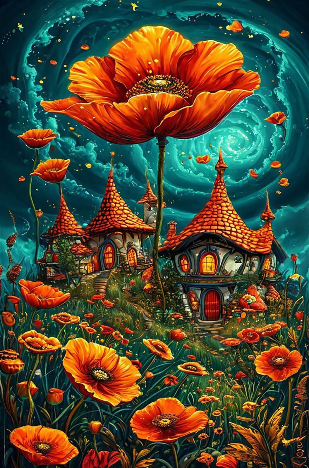Puzzle de 4000 Piezas para Adultos - Castillo Amapolas - Rompecabezas Premium con Reverso de Letras para Clasificación, Regalo de Gama Alta para Aficionados, 141x87 cm