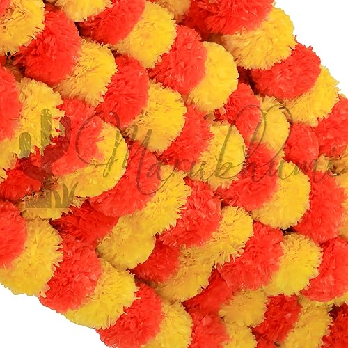 Vista 13 de Tira de flores artificiales Marubhumi, 5 unidades de 4,5 pies de largo, flores de caléndulas, guirnalda para decoración Diwali, decoración Amarillo