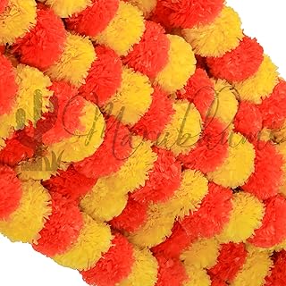 Marubhumi 5 PC - 5 feet Artificial Marigold Flower Garland – Long Strands for Diwali, Wedding & Festive Decoration – Traditional Indian Home Decor