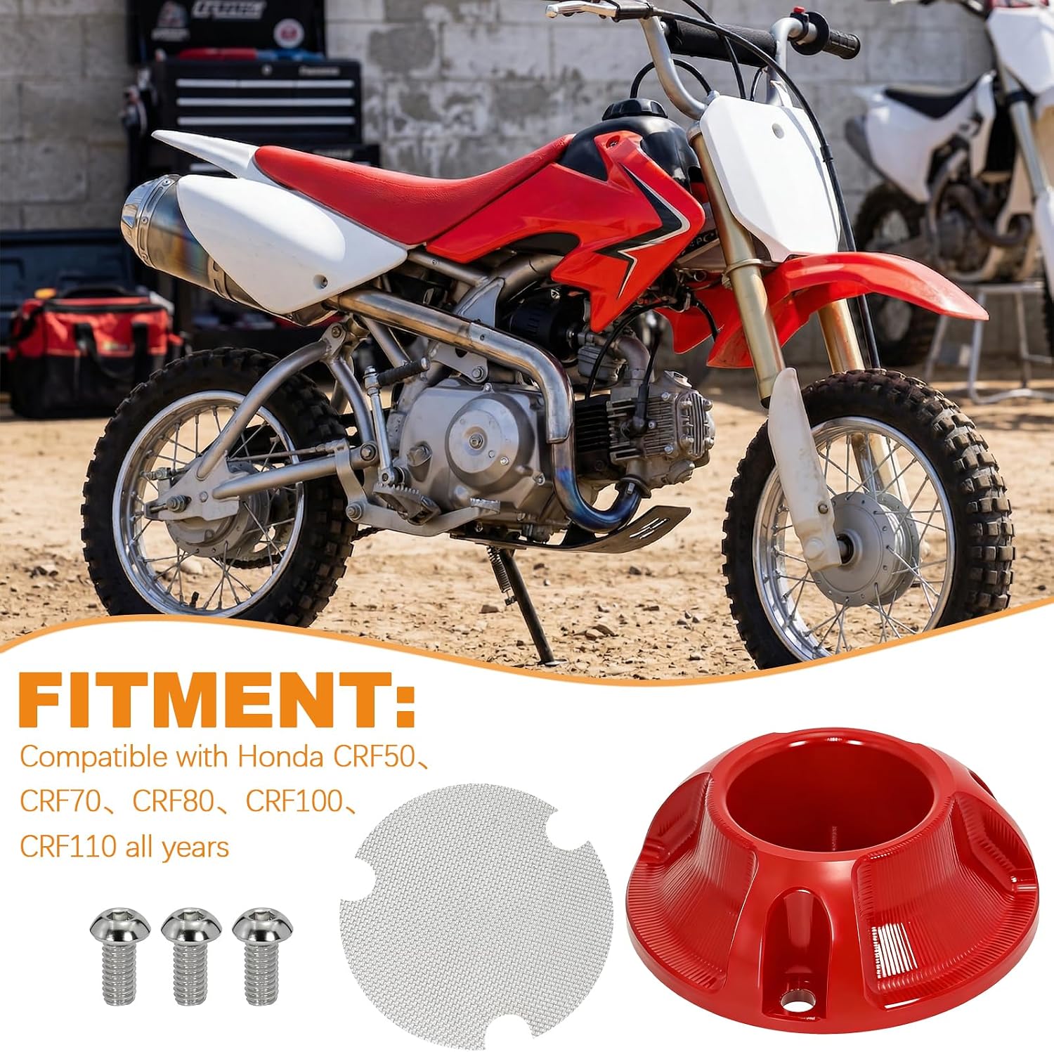 Red Muffler Exhaust Baffle Tip Billet Power with Screen Arrestor for Honda CRF50 CRF70 CRF80 CRF100 CRF110