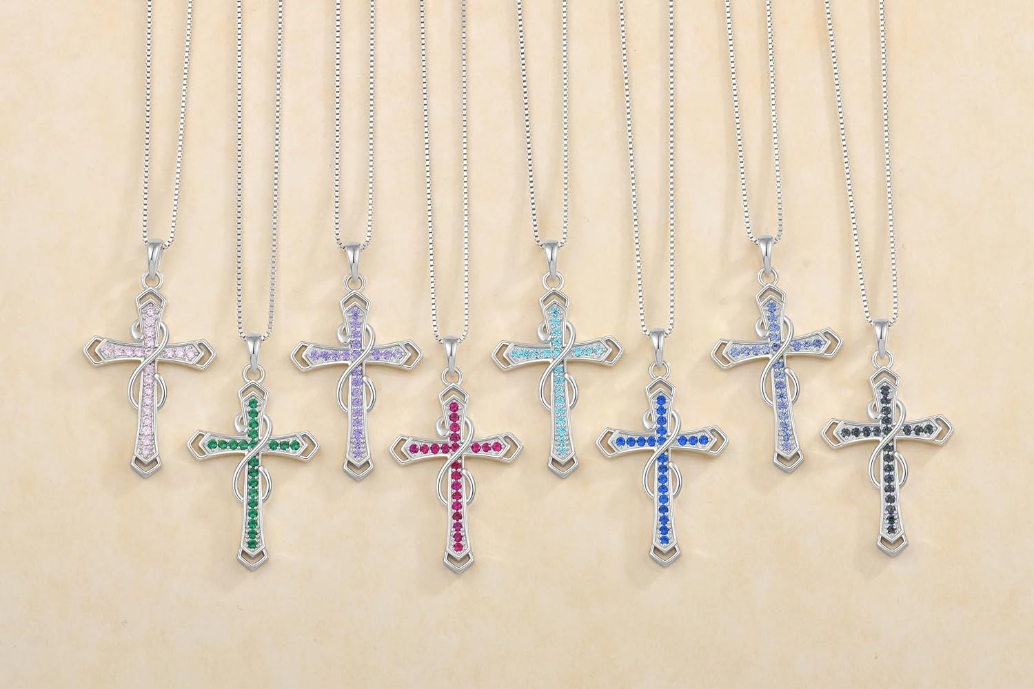Fahonie Birthstones Cross Necklace for Women, 925 Sterling Silver Infinity Cross Pendant Necklace,Faith Christian Religious Jewelry Birthday Anniversary Mother's Day Gifts for Her Mom Wife - Image 6