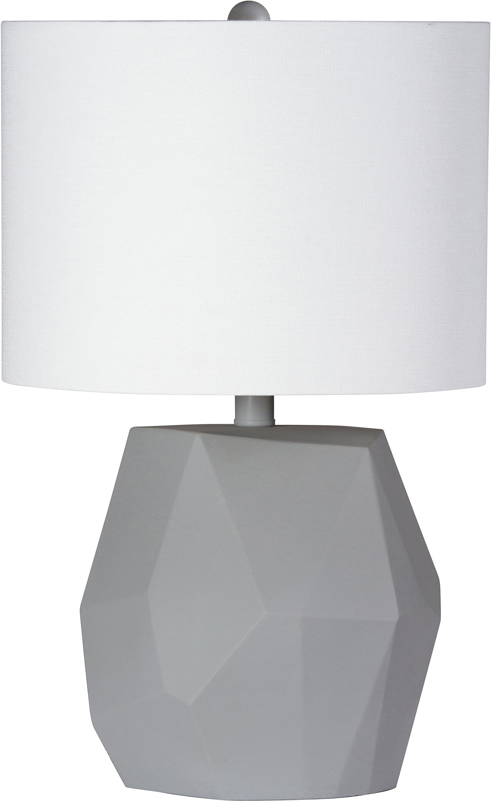 Modern Table Lamp with White Shade - Textured Fabric - "Rock" Style Resin-Coated Base with Concrete Finish - 12" Diameter, 19" High - Decorative Rocher by Virtue Home