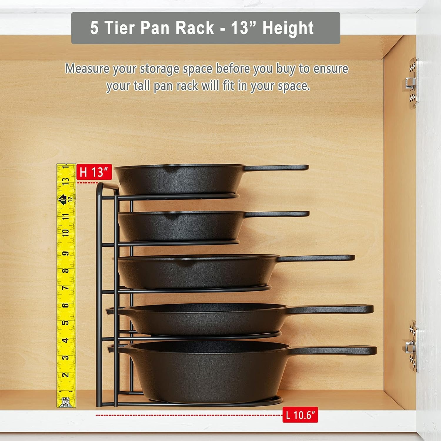 Heavy Duty Pot Rack Organizer, 5 Tier Pan Rack Storage Holder, Holds 50 LB - Holds Cast Iron Skillets, Frying Pans, Griddles - No Assembly Required, 13'' Height (2 pack) : Home & Kitchen